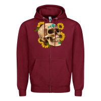 Burgundy skull flowers and gemstone Zipper Hoodie - Artiststas