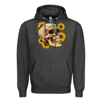 Charcoal Heather skull flowers and gemstone Zipper Hoodie - Artiststas