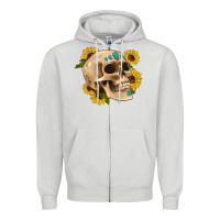 Dove Grey skull flowers and gemstone Zipper Hoodie - Artiststas