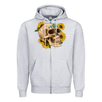 Heather Grey skull flowers and gemstone Zipper Hoodie - Artiststas