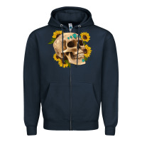 Navy skull flowers and gemstone Zipper Hoodie - Artiststas