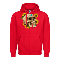 Red skull flowers and gemstone Zipper Hoodie - Artiststas