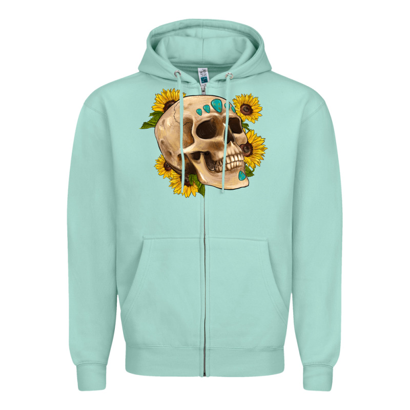Skull Flowers And Gemstone Zipper Hoodie by Artiststas | Teevron
