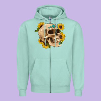 Skull Flowers And Gemstone Zipper Hoodie Designed By Artiststas