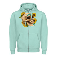 Seafoam skull flowers and gemstone Zipper Hoodie - Artiststas