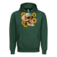 Sports Green skull flowers and gemstone Zipper Hoodie - Artiststas
