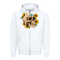 White skull flowers and gemstone Zipper Hoodie - Artiststas