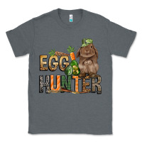 Charcoal Heather Egg hunter with rabbit Easter Day Classic Tee - HowdyJamesFarm