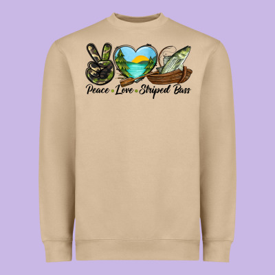 Camouflage Peace Love Striped Bass Heavyweight Sweatshirt Designed By Lillyallendesigns