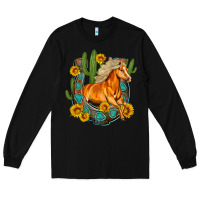 Black western horse cactus sunflowers horseshoe Long Sleeve Tee - OliviaCreatesArt