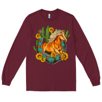 Burgundy western horse cactus sunflowers horseshoe Long Sleeve Tee - OliviaCreatesArt