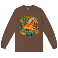 Chestnut western horse cactus sunflowers horseshoe Long Sleeve Tee - OliviaCreatesArt