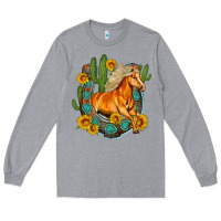 Heather Grey western horse cactus sunflowers horseshoe Long Sleeve Tee - OliviaCreatesArt