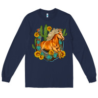 Navy western horse cactus sunflowers horseshoe Long Sleeve Tee - OliviaCreatesArt