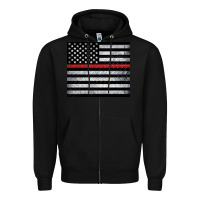 Black thin red line American flag metal floor Zipper Hoodie - Artiststas