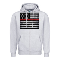 Heather Grey thin red line American flag metal floor Zipper Hoodie - Artiststas