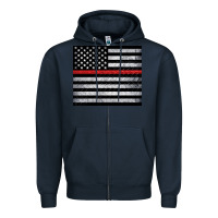 Navy thin red line American flag metal floor Zipper Hoodie - Artiststas