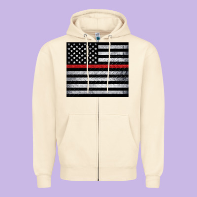 Thin Red Line American Flag Metal Floor Zipper Hoodie Designed By Artiststas