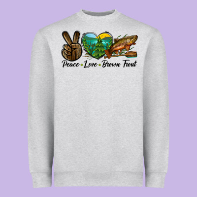 Peace Love Brown Trout Heavyweight Sweatshirt Designed By Lillyallendesigns