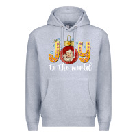 Heather Grey Joy To The World Premium Hoodie - CowhideDigitalArt