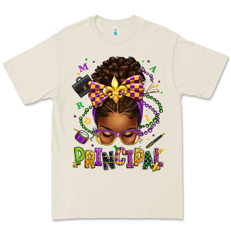 Mardi Gras Principal Afro Messy Bun Premium Tee by texasbilliewilder | Teevron