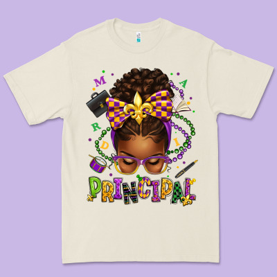 Mardi Gras Principal Afro Messy Bun Premium Tee Designed By Texasbilliewilder
