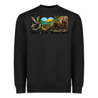 Black Peace Love Brown Bear Heavyweight Sweatshirt - LillyAllenDesigns