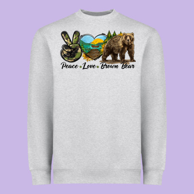 Peace Love Brown Bear Heavyweight Sweatshirt Designed By Lillyallendesigns
