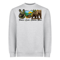 Heather Grey Peace Love Brown Bear Heavyweight Sweatshirt - LillyAllenDesigns