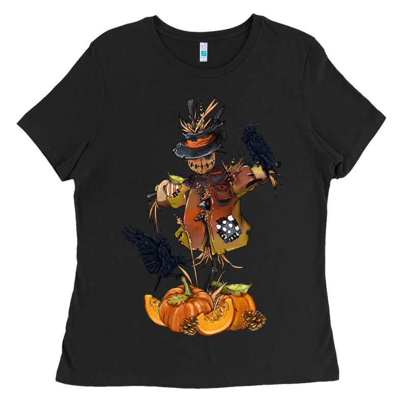 Scarecrow With Pumpkin Ladies Tee by texasbilliewilder | Teevron