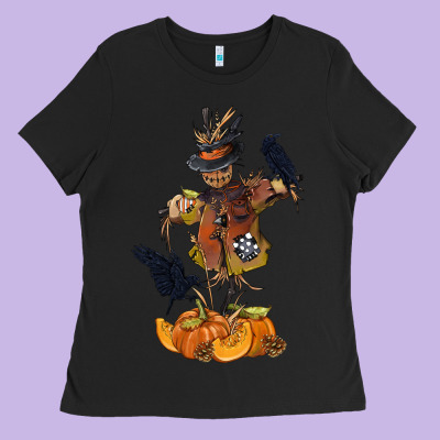 Scarecrow With Pumpkin Ladies Tee Designed By Texasbilliewilder