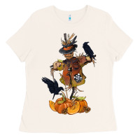 Bone Scarecrow with Pumpkin Ladies Tee - texasbilliewilder
