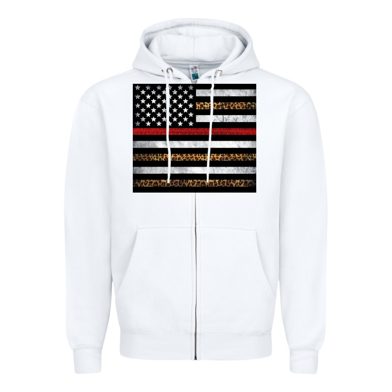 Thin Red Line American Flag Leopard Zipper Hoodie by Artiststas | Teevron
