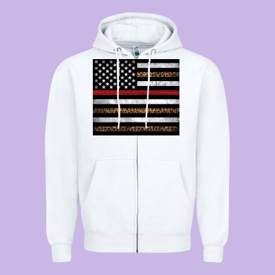 Thin Red Line American Flag Leopard Zipper Hoodie Designed By Artiststas
