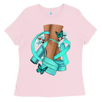 Bubblegum Pink Ovarian Cancer diva teal ribbon Ladies Tee - NancyCooperArtShop