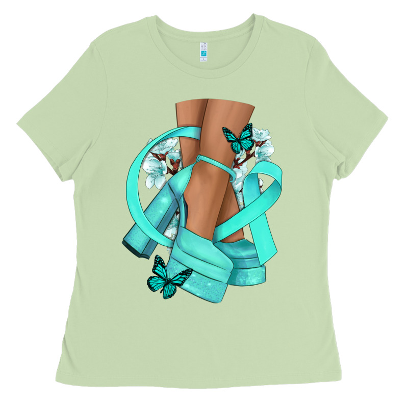 Ovarian Cancer Diva Teal Ribbon Ladies Tee by NancyCooperArtShop | Teevron