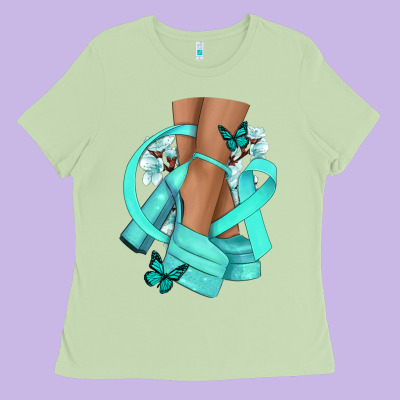 Ovarian Cancer Diva Teal Ribbon Ladies Tee Designed By Nancycooperartshop