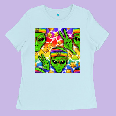 Pride Lgbtq+ Aliens And Stars With Rainbow Ladies Tee Designed By Nancycooperartshop