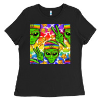 Black Pride LGBTQ+ aliens and stars with rainbow Ladies Tee - NancyCooperArtShop