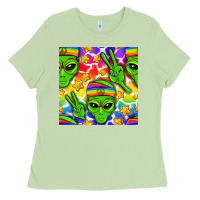 Matcha Pride LGBTQ+ aliens and stars with rainbow Ladies Tee - NancyCooperArtShop