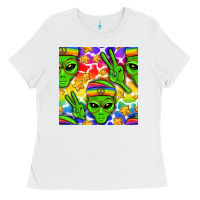 White Pride LGBTQ+ aliens and stars with rainbow Ladies Tee - NancyCooperArtShop