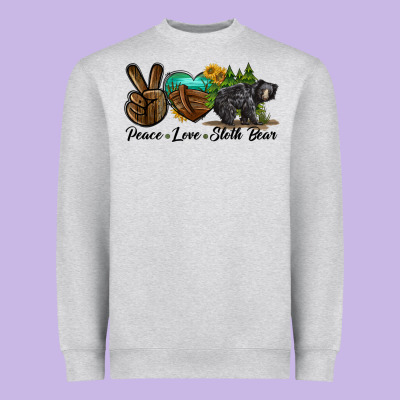 Peace Love Sloth Bear Heavyweight Sweatshirt Designed By Lillyallendesigns