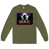 Army Green bigfoot believe christmas Long Sleeve Tee - FaDigitalArtStudio