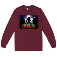 Burgundy bigfoot believe christmas Long Sleeve Tee - FaDigitalArtStudio