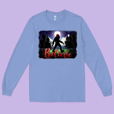 Bigfoot Believe Christmas Long Sleeve Tee Designed By Fadigitalartstudio