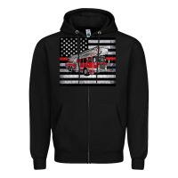 Black thin red line American flag fire truck Zipper Hoodie - Artiststas
