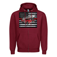 Burgundy thin red line American flag fire truck Zipper Hoodie - Artiststas
