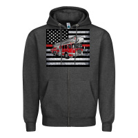 Charcoal Heather thin red line American flag fire truck Zipper Hoodie - Artiststas