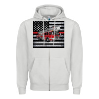 Dove Grey thin red line American flag fire truck Zipper Hoodie - Artiststas