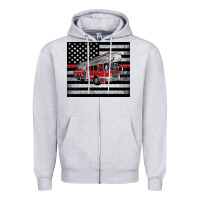 Heather Grey thin red line American flag fire truck Zipper Hoodie - Artiststas